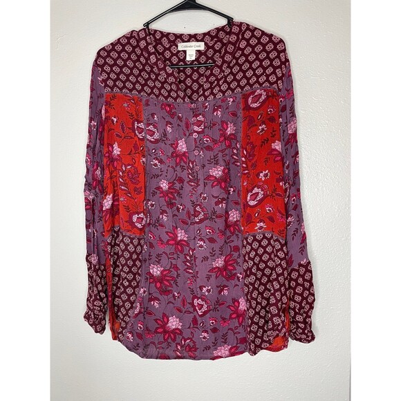 Coldwater Creek Patchwork Floral Boho Peasant Blouse XL Long Sleeve Multicolor - Picture 1 of 6